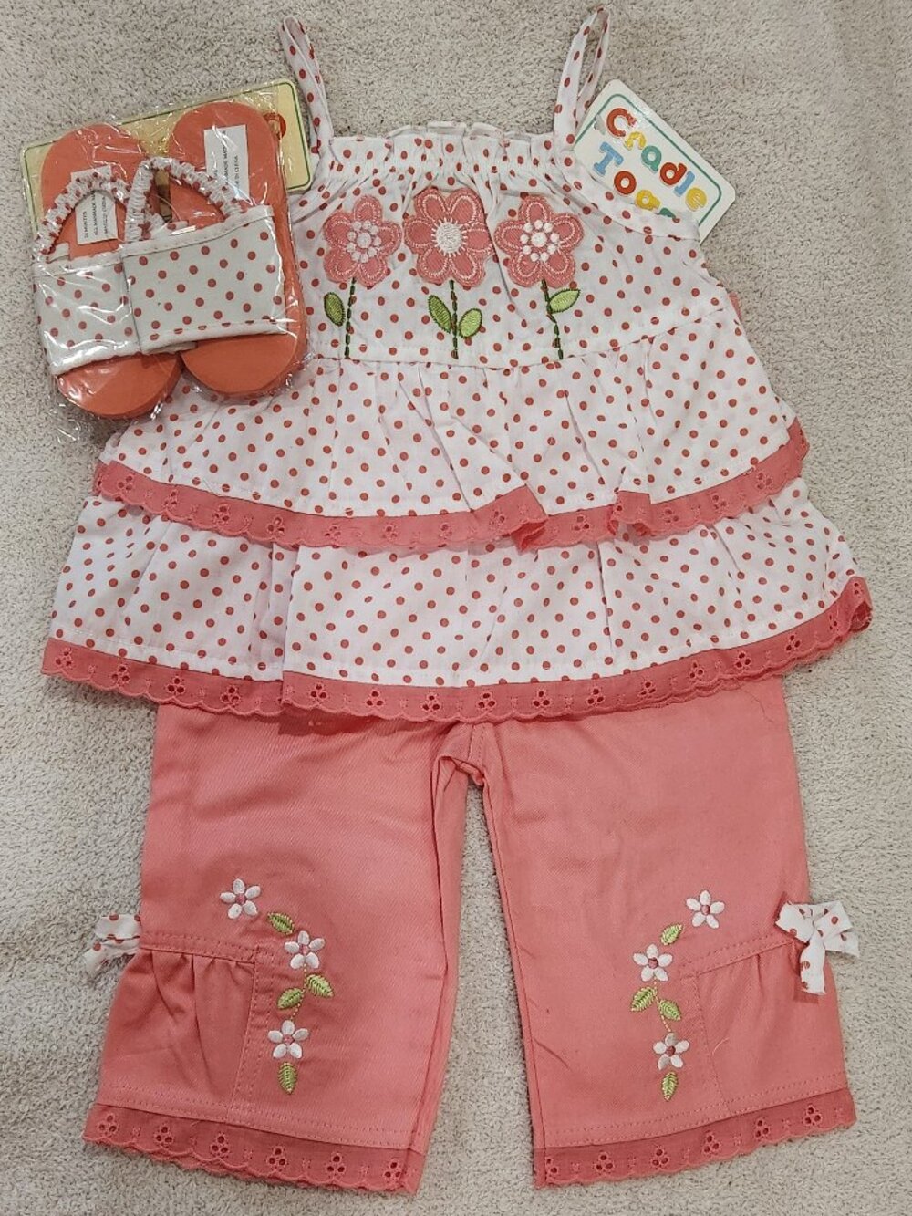 Cradle Togs - Girls' Coral Polka-Dot Pant Set